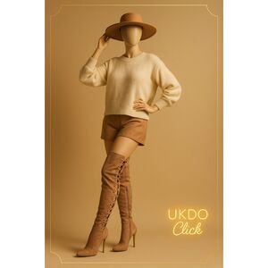 Vintage Camel Suede High Heel Over the Knee Boots Lace Up Back Side Zip 9